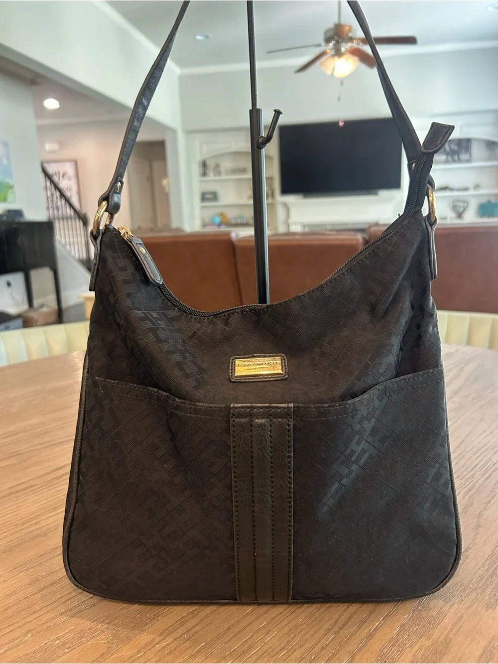 Tommy Hilfiger Black Jacquard Shoulder Bag